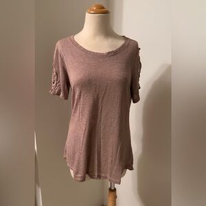 Bobeau Short Sleeve Lace Top - Dusty Rose